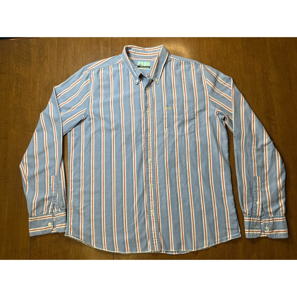 Hollister Mens Shirt Small White Striped Cotton Long Sleeve Collared Button Down